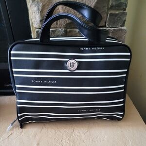 Tommy Hilfiger Black and White Striped Women's Cosmetic Travel Bag NWT